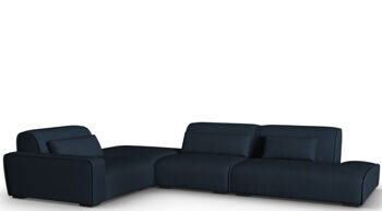 6-Sitzer Design Ecksofa „Lina“ mit Ottomane, Strukturstoff Dunkelblau