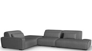 6-Sitzer Design Ecksofa „Lina“ mit Ottomane, Strukturstoff Grau