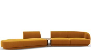 4-Sitzer Design Sofa „Miley“ mit Beistelltisch - Samtbezug Senfgelb