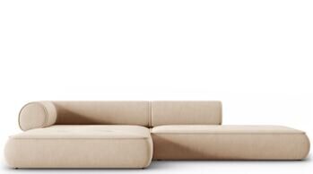 4-Sitzer Designsofa „Lily“ mit Ottomane, Chenille Beige