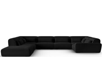 Grosses 8-Sitzer Design Panorama Sofa „Lina“, Samtbezug Schwarz