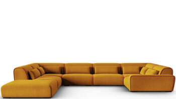 Grosses 8-Sitzer Design Panorama Sofa „Lina“, Samtbezug Gold/Terracotta