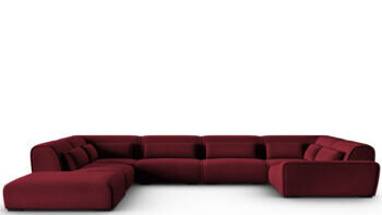 Grosses 8-Sitzer Design Panorama Sofa „Lina“, Samtbezug Burgund