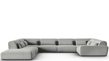 Grosses 8-Sitzer Design Panorama Sofa „Lina“, Samtbezug Grau