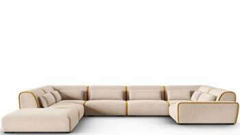 Grosses 8-Sitzer Design Panorama Sofa „Lina“, Samtbezug Light Beige/Gold