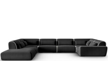 Grosses 8-Sitzer Design Panorama Sofa „Lina“, Samtbezug Anthrazit/Grau