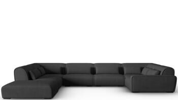 Grosses 8-Sitzer Design Panorama Sofa „Lina“, Strukturstoff Dunkelgrau