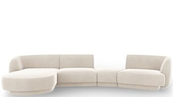 5-Sitzer Design Ecksofa „Miley“ mit abgerundeter Form und Eckteil links - Samtbezug