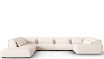 Grosses 8-Sitzer Design Panorama Sofa „Lina“, Strukturstoff Light Beige