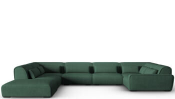 Grosses 8-Sitzer Design Panorama Sofa „Lina“, Strukturstoff Grün