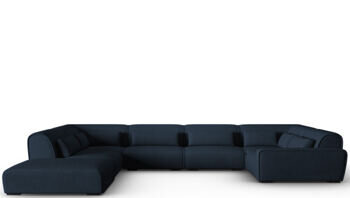 Grosses 8-Sitzer Design Panorama Sofa „Lina“, Strukturstoff Dunkelblau