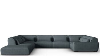 Grosses 8-Sitzer Design Panorama Sofa „Lina“, Strukturstoff Blaugrau