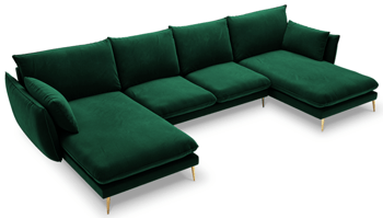 Design U velvet sofa "Elio" 344 x 170 cm - emerald green