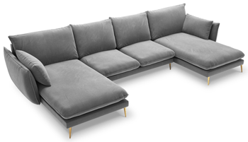 Design U velvet sofa "Elio" 344 x 170 cm - light gray