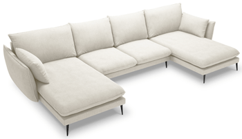 Design U corner sofa "Elio" 344 x 170 cm - textured fabric Ecru