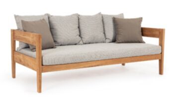 In-/Outdoor 3-Sitzer Sofa „Kobo“ aus Teakholz, Beige