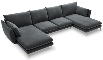 Design U velvet sofa "Elio" 344 x 170 cm - dark gray