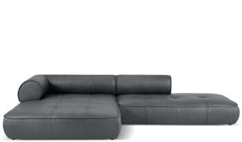 4-Sitzer Echtleder Design Ecksofa „Lily“ mit Ottomane, Blau