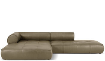 4-Sitzer Echtleder Design Ecksofa „Lily“ mit Ottomane, Olivgrün