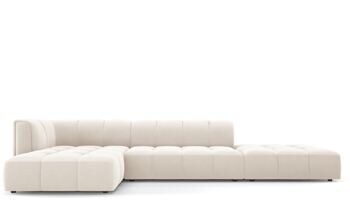 5-Sitzer Design Ecksofa „Adams“ mit Ottomane rechts, Samtbezug