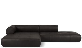 4-Sitzer Echtleder Design Ecksofa „Lily“ mit Ottomane, Schwarz