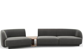 3-Sitzer Design Sofa „Miley“ mit Beistelltisch - Samtbezug Light Beige