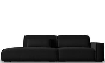 3-Sitzer Design Sofa „Lina“ mit Ottomane, Samtbezug - Schwarz