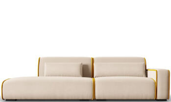 3-seater design sofa "Lina" with ottoman, velvet cover - light beige/gold