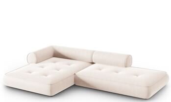 4-seater designer sofa "Lily" with ottoman, chenille light beige