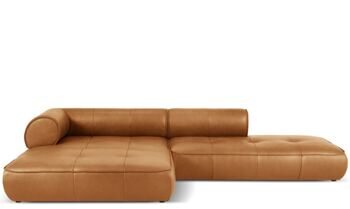 4-Sitzer Echtleder Design Ecksofa „Lily“ mit Ottomane, Hellbraun