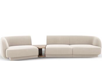 3-Sitzer Design Sofa „Miley“ mit Beistelltisch - Samtbezug Light Beige