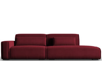 3-seater design sofa "Lina" with ottoman, velvet upholstery - Burgundy