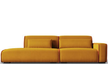 3-seater design sofa "Lina" with ottoman, velvet upholstery - gold/terracotta