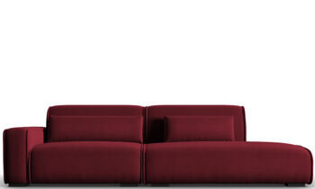 3-seater design sofa "Lina" with ottoman, velvet upholstery - Burgundy