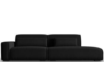 3-seater design sofa "Lina" with ottoman, velvet upholstery - black