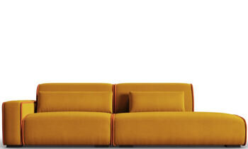 3-seater design sofa "Lina" with ottoman, velvet upholstery - gold/terracotta