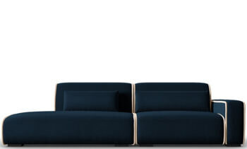 3-Sitzer Design Sofa „Lina“ mit Ottomane, Samtbezug - Königsblau/Light Beige