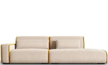 3-seater design sofa "Lina" with ottoman, velvet cover - light beige/gold