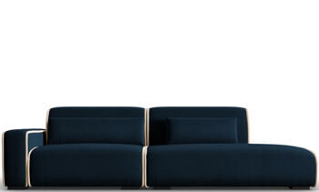 3-seater design sofa "Lina" with ottoman, velvet upholstery - royal blue/light beige