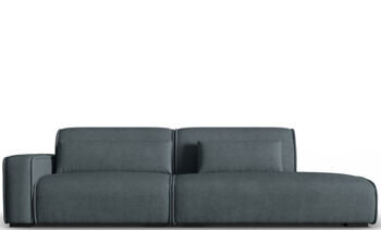 3-Sitzer Design Sofa „Lina“ mit Ottomane, Strukturstoff Blaugrau