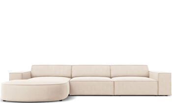 4-Sitzer Design Ecksofa „Jodie“ mit abgerundeter Chaiselongue links - Samtbezug