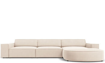 4-Sitzer Design Ecksofa „Jodie“ mit abgerundeter Chaiselongue rechts - Samtbezug