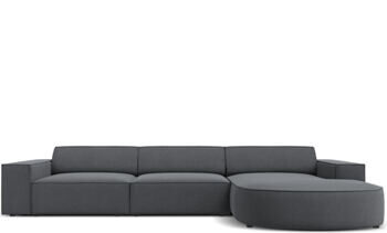 4-Sitzer Design Ecksofa „Jodie“ mit abgerundeter Chaiselongue rechts - Strukturstoff