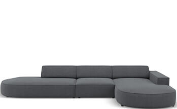 5-Sitzer Design Ecksofa „Jodie“ mit abgerundeten Ottomanen und Eckteil rechts - Strukturstoff