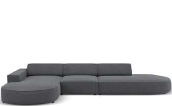 5-Sitzer Design Ecksofa „Jodie“ mit abgerundeten Ottomanen und Eckteil links - Strukturstoff