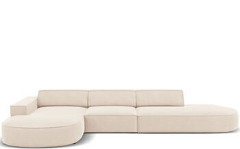 5-Sitzer Design Ecksofa „Jodie“ mit abgerundeten Ottomanen und Eckteil links - Samtbezug