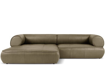 4-seater real leather design corner sofa "Lily", olive green