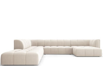 Grosses 7-Sitzer Design Panorama Sofa „Adams“ mit lange Seite links, Samtbezug