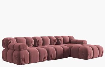 Modular 4-seater design corner sofa "Bellis" with corner section on the right - velvet upholstery