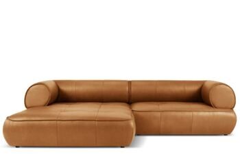 4-seater real leather design corner sofa "Lily", light brown